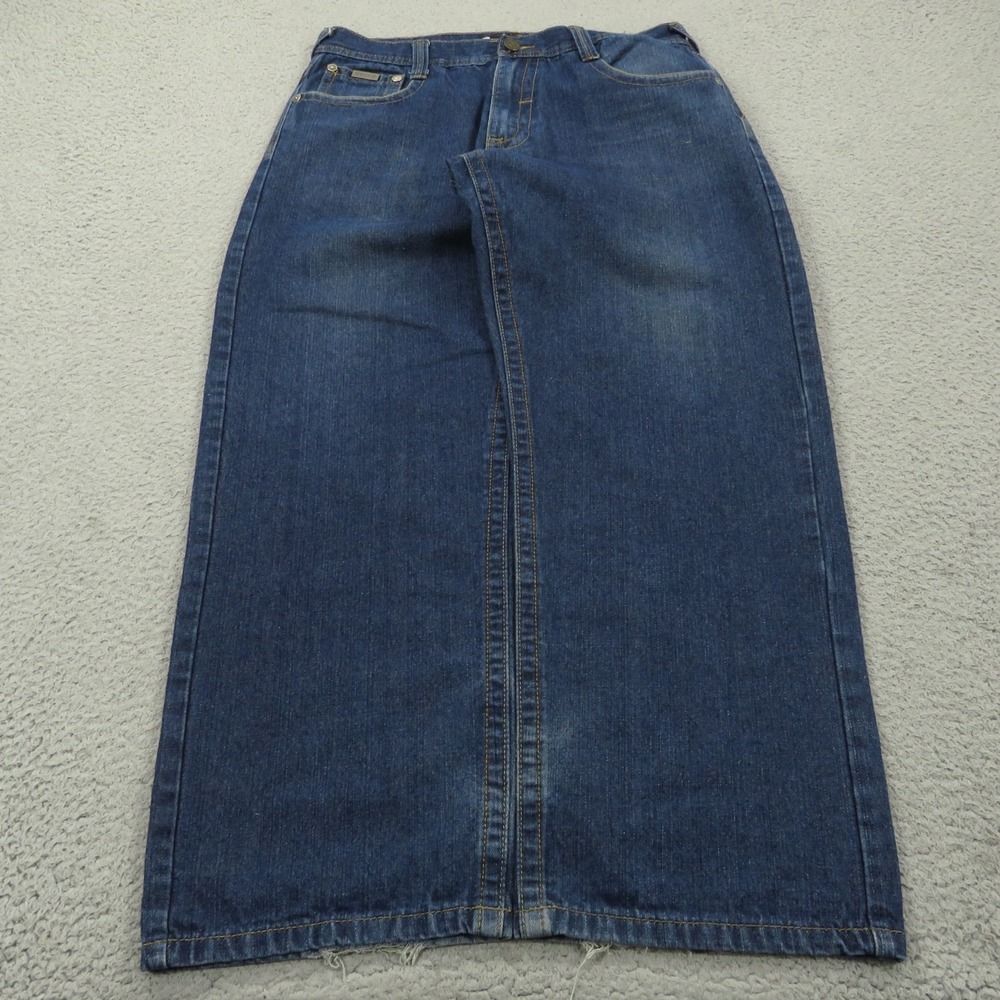 Mecca Jeans Mens 34x30 Y2K Embroidered Flap Pocket Grunge Skater Wide Leg Pipes